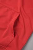 Blusas casuais vermelhas com estampa diária com cordão e gola com capuz