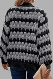 Cardigan preto damasco casual patchwork contrastante