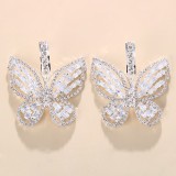Pendientes de diamantes de imitación de mariposa de fiesta diaria casual plateados