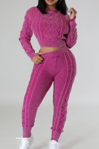 Red Street Solid Patchwork O Neck Long Sleeve Two Pieces