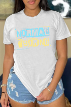 T-shirt O Neck patchwork con stampa giornaliera bianca