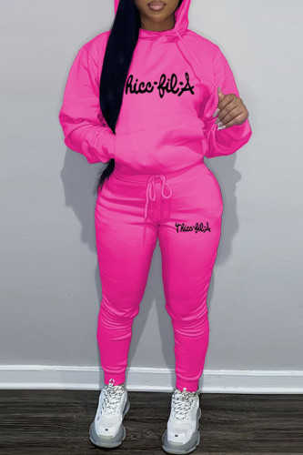 Rose Red Sportwear Casual Graphics Print Hooded Collar Long Sleeve Sweatshirt And Draw String Pants Two Pieces Sweatsuit Sets