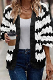 Black Apricot Casual Patchwork Cardigan Contrast Outerwear