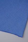 Royal Blue Sweet Solid Patchwork Spänne Turndown Krage A Line Plus Size Klänningar