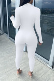 Witte casual stevige basic skinny jumpsuits met rits en kraag