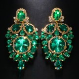 Green Daily Party Vintage Patchwork Rhinestone Earrings