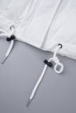 White Celebrities Solid Patchwork Draw String Zipper Mandarin Collar Outerwear