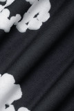 Черный Уличный принт Пэчворк Карман на завязках Воротник с капюшоном Длинный рукав Из двух частей