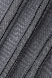 Zwarte straat elegante effen patchwork mesh O-hals lange mouw twee stukken