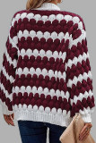 Burgundy Casual Patchwork Cardigan Contrast Outerwear