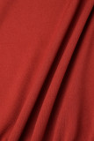 Colletto con cappuccio di base solido rosso casual manica lunga due pezzi