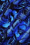 Robe imprimée bleue sexy en patchwork à col en V