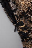 Robe imprimée noire sexy en patchwork à col en V