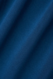 ブルー カジュアル ソリッド パッチワーク ターンダウン カラー プラス サイズ XNUMX 個