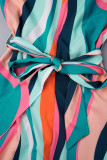 Robes imprimées multicolores à bandes sexy et patchwork à col rond