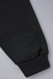 Svart Casual Print Basic Hooded Collar Långärmad Två delar