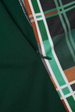 Groene sexy geruite patchwork zonder riem O-hals kokerrokjurken (geen riem)