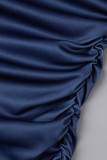 Top blu con cinturino spaghetti trasparente patchwork con stampa casual