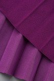Vestidos de talla grande plisados ​​con cuello en O y cinturón informal color burdeos de retazos lisos