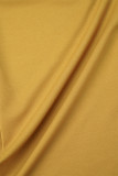 Amarelo terra Casual Sólido Básico Gola Mandarim Vestidos de manga comprida