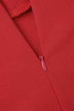 Roter, lässiger, solider Patchwork-Bleistiftrock mit schrägem Kragen und Kleider in Übergröße