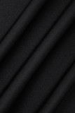 Zwarte casual effen patchwork tops met V-hals