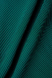 Зеленые повседневные однотонные лоскутные платья с V-образным вырезом и короткими рукавами