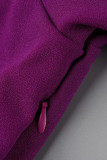パープル カジュアル ソリッド パッチワーク ベルト付き O ネック プリーツ プラス サイズ ドレス