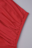 Красная повседневная однотонная лоскутная юбка-карандаш с косым воротником Платья больших размеров