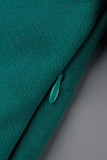Vestidos casuales verde oscuro de patchwork liso con cinturón cuello redondo plisado de talla grande