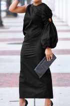 Black Street Solid urholkat lapptäcke hög öppning O-hals lång klänning klänningar