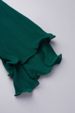 Зеленые повседневные однотонные лоскутные платья с V-образным вырезом и короткими рукавами