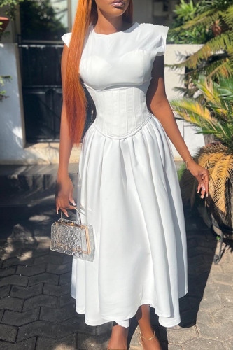 White Sweet Solid Patchwork Zipper O Neck A Line Dresses