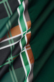 Patchwork xadrez sexy verde sem cinto, vestidos de saia lápis com gola redonda (sem cinto)