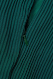 Vestidos de vestir de manga corta con cuello en V y parches lisos informales verdes