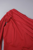 Vermelho Casual Sólido Patchwork Gola Oblíqua Saia Lápis Plus Size Vestidos