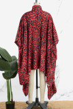 Kaffee Casual Print Leopard Patchwork Turndown Kragen Unregelmäßige Kleid Kleider