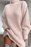 Pink Casual Solid Basic Turtleneck Long Sleeve Dresses