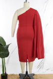 Rojo Casual Patchwork liso Collar oblicuo Falda lápiz Vestidos de talla grande
