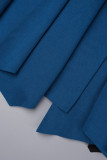 Colletto con risvolto patchwork solido casual blu tibetano taglie forti in due pezzi