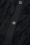 Robe longue noire élégante en patchwork avec boucle et épaules dénudées