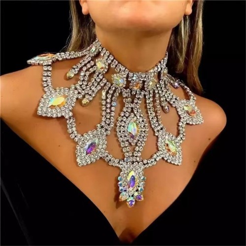 Silver Party Formal Patchwork Rhinestone Necklaces