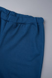 Colletto con risvolto patchwork solido casual blu Plus Size due pezzi
