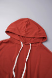 Red Casual Solid Basic Hooded Collar Long Sleeve Two Pieces
