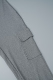 Pink Street Solid Patchwork Pocket U-hals Skinny Jumpsuits