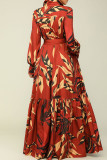 Красное платье с уличным принтом, лоскутное платье с воротником-рубашкой и принтом Платья