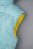 Bleu jaune décontracté solide patchwork fermeture éclair col roulé vêtements d'extérieur