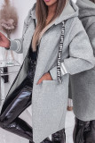 Vêtement d'extérieur décontracté uni cardigan col à capuche gris