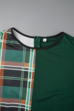 Зеленые сексуальные клетчатые лоскутные платья без пояса с круглым вырезом и юбкой-карандашом (без пояса)