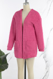 Rose Red Casual Solid Cardigan Outerwear